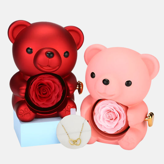 Eternal Rose Bear with Engraved Necklace – A Gift of Everlasting Love!