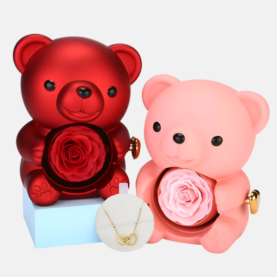 Eternal Rose Bear with Engraved Necklace – A Gift of Everlasting Love!
