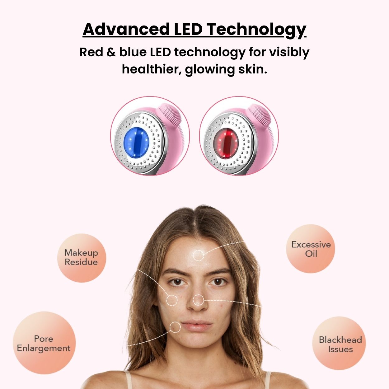 Facial Cleansing Brush with Red & Blue Light Therapy
