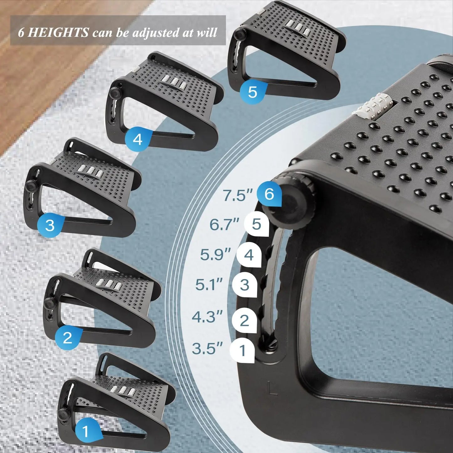 Ergonomic Footrest with Massage Rollers