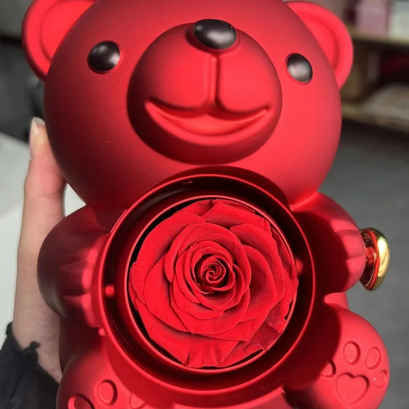 Eternal Rose Bear with Engraved Necklace – A Gift of Everlasting Love!
