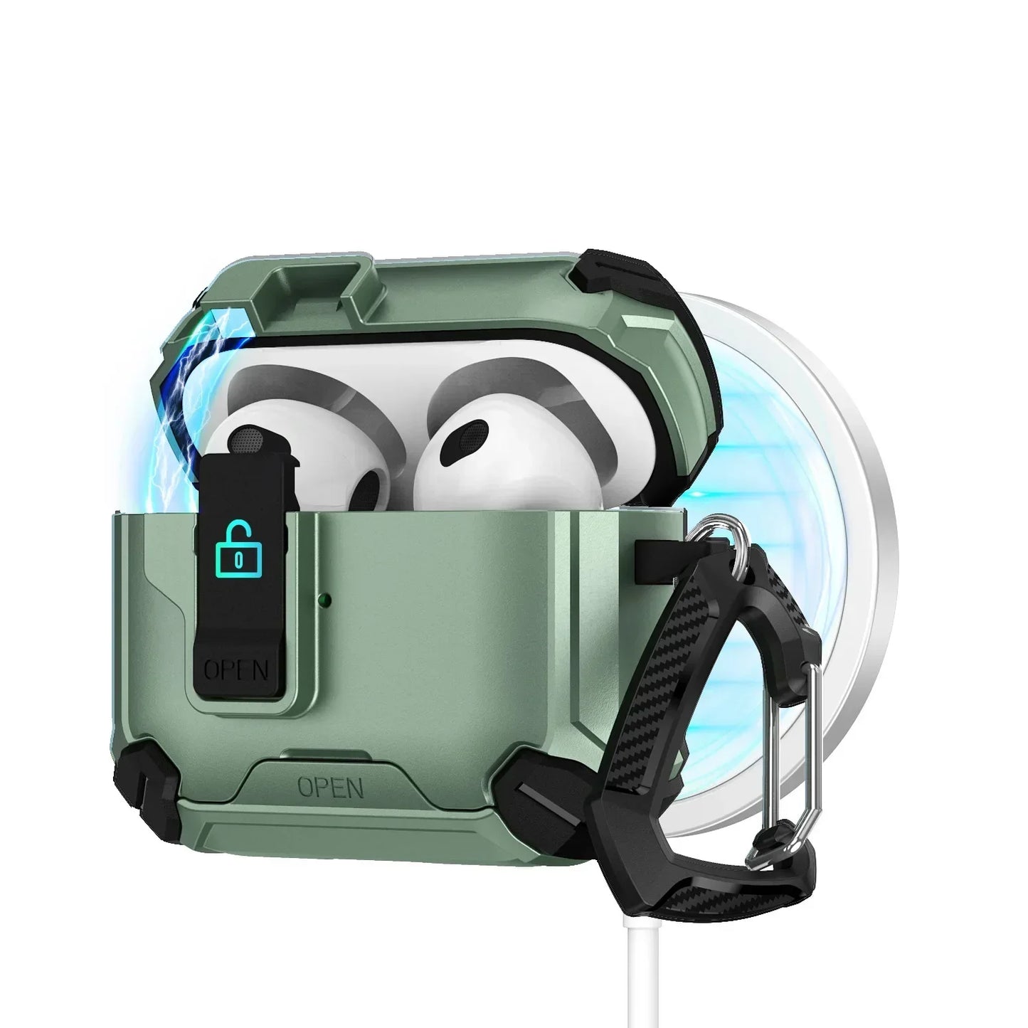 🔐 MagLock™ AirPods Case – Magnetic, Dustproof & Kickstand Cover
